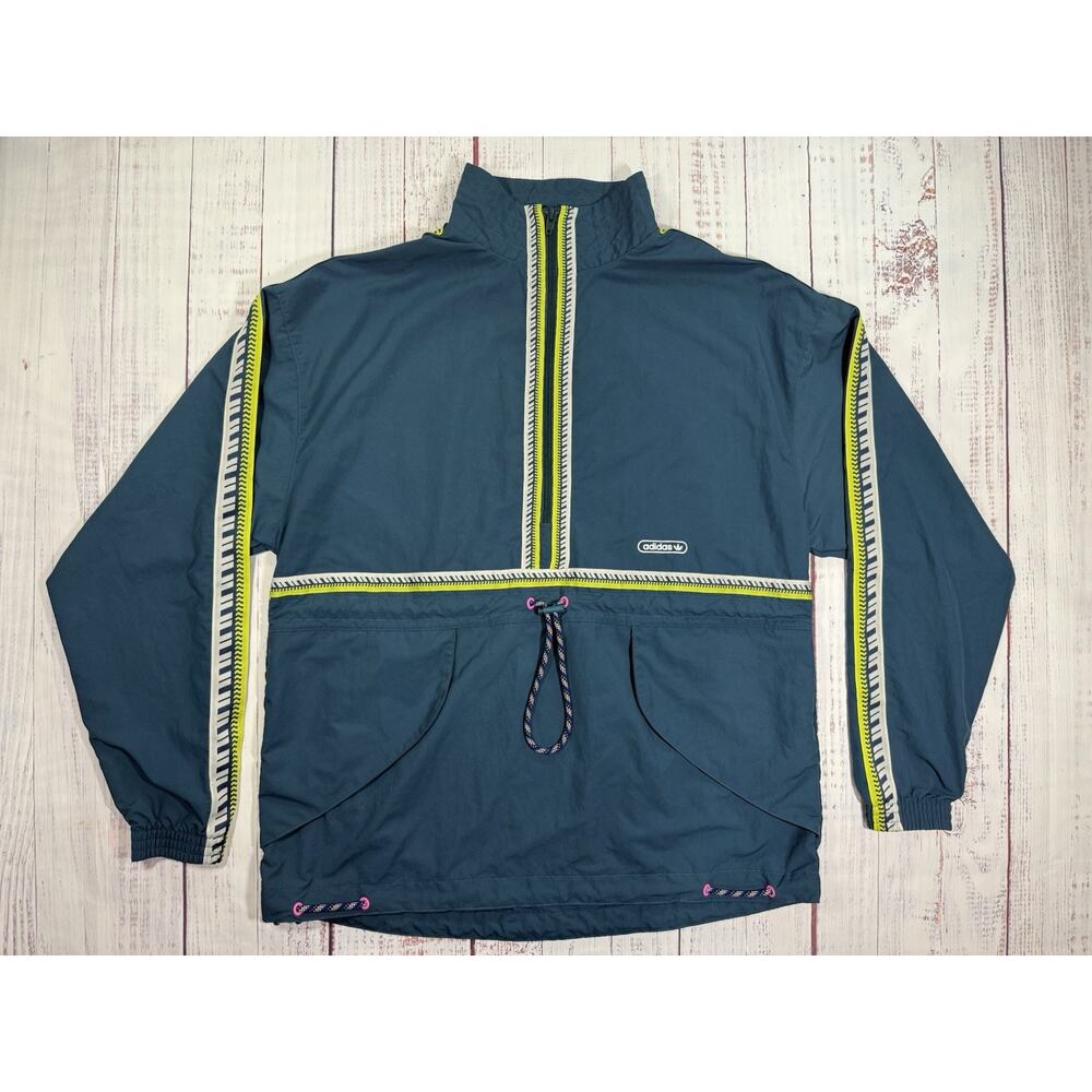 Adidas Taped Anorak Windbreaker Men's Size S Wild Teal‎ Sports Green Pullover